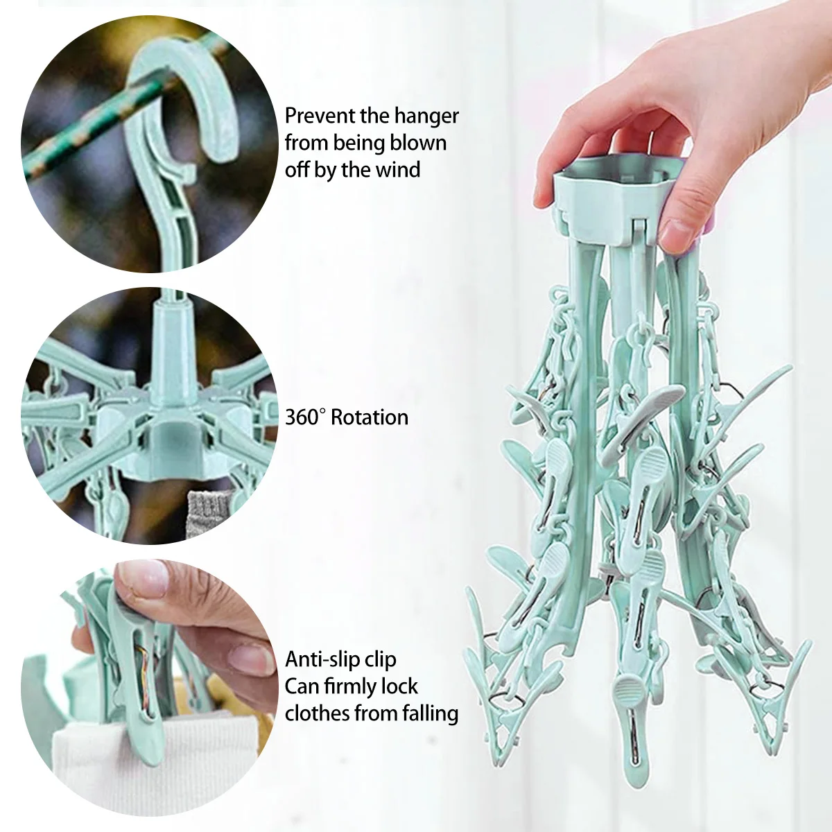 Sock Drying Rack 24 Clips Plastic Laundry Clothes Hanger Sock Hanging Rack Foldable Portable Clothes Drying Rack for Underwear 4