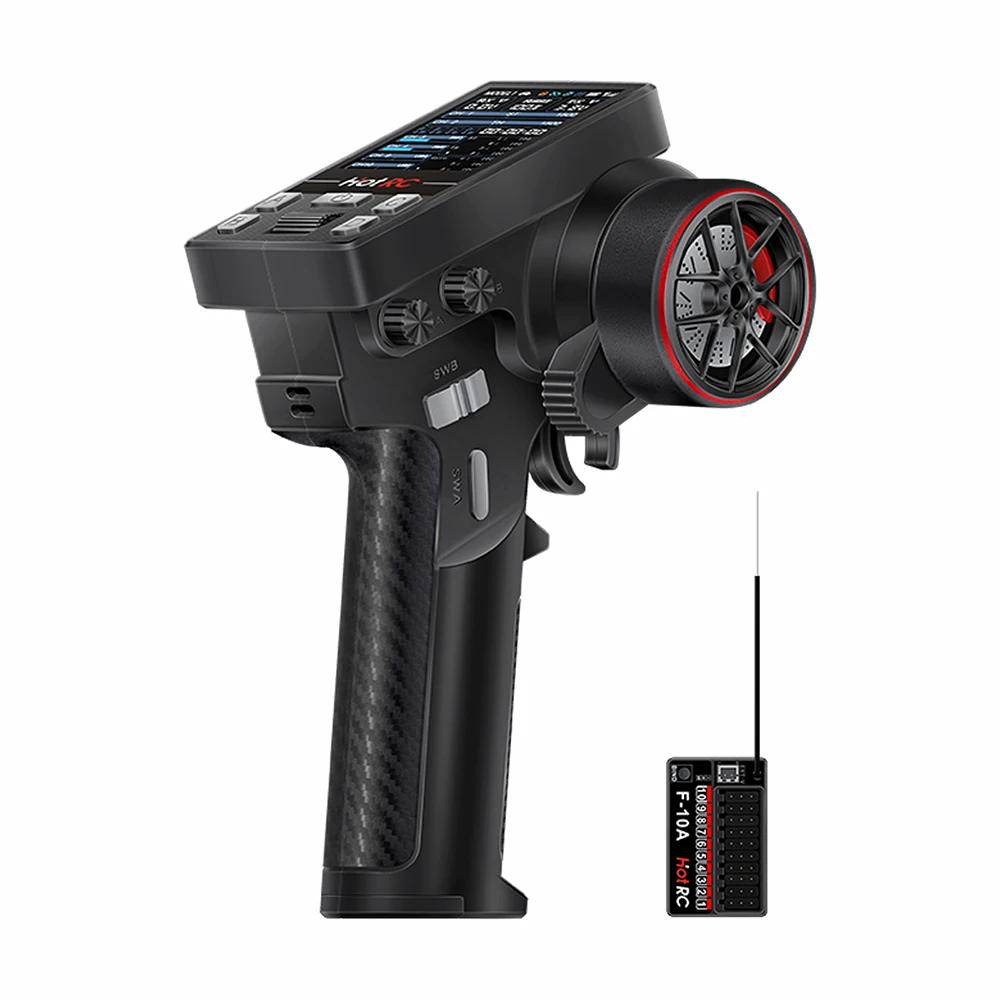 Poignée ergonomique de la HotRC CT-10B télécommande RC 10 canaux 2.4GHz avec récepteur F-10A