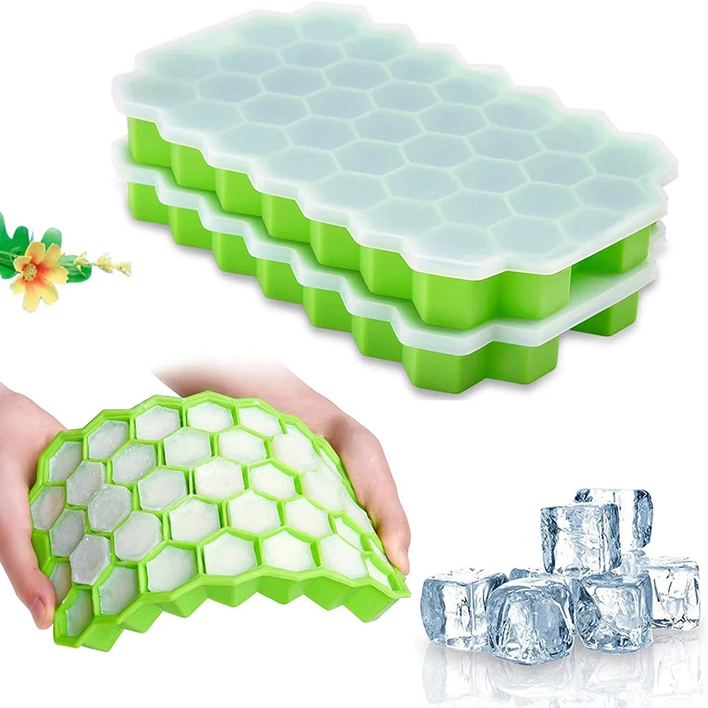 

Silicone Ice Cubes Mold with Lid Honeycomb Ice Tray Ice Mold Container Whiskey Ice Mold Kitchen Gadget Bar Ice Cube Maker Tools