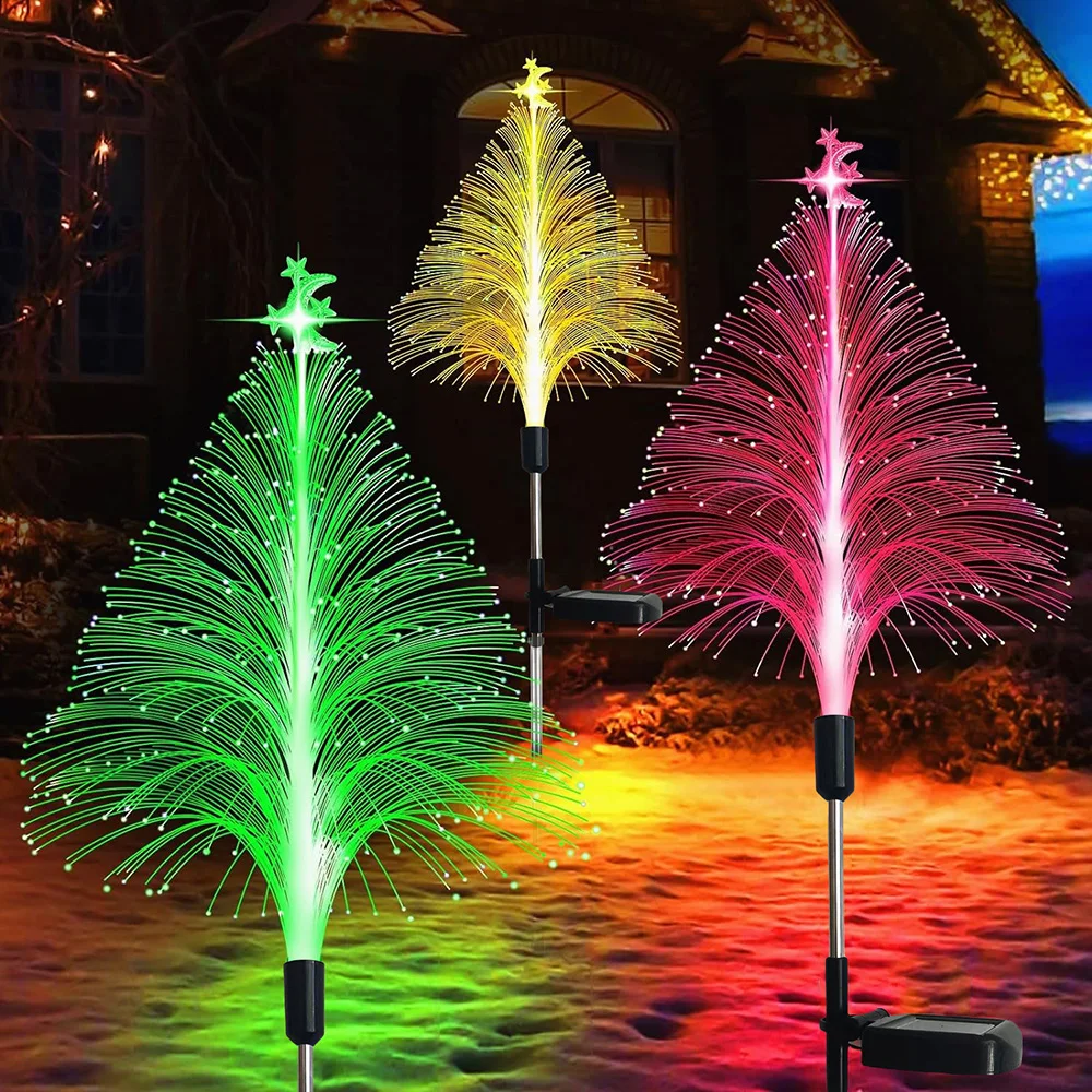 Solar Fiber Optic Light Color Changing LED Christmas Tree Light Outdoor Waterproof Garden Landscape Lamp Yard Lawn Pathway Light