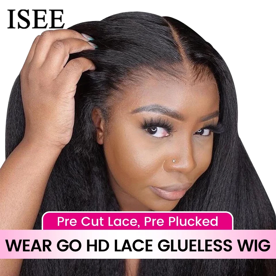 Фото Одежда Go Glueless парики ISEE волосы бразильские кудрявые прямые 6x4 HD 100% бесклеевые prepucked человеческие парики готовые к вырезанию без клея №1