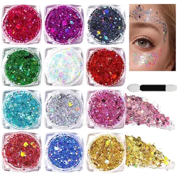 12 colori viso glitter trucco corpo glitter gel olografico paillettes trucco glitter gel per bar festival festa