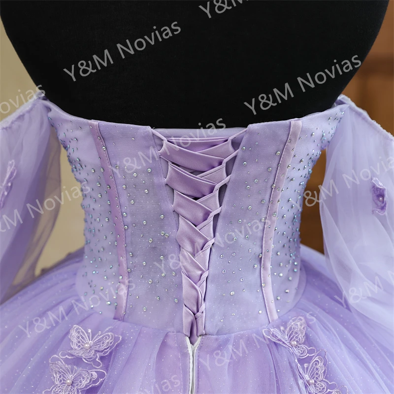 Quinceanera Dresses Strapless Party Dress 3D butterfly Ball Gown