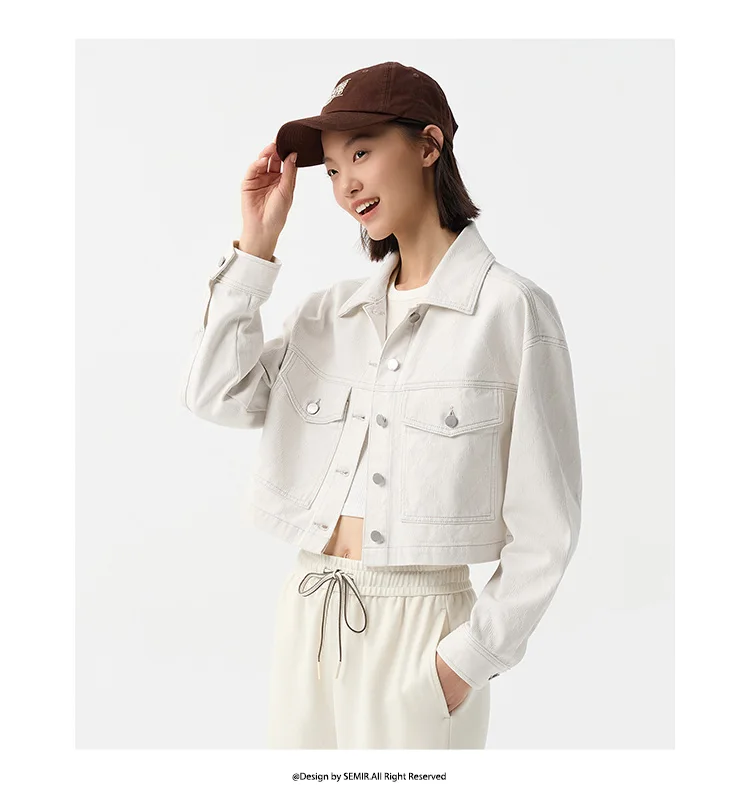 Denim Jacket Women Short Style Slimming Diamond-patterned Spring New Pure Cotton Drop-shoulder Jacket