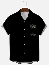 

Summer coconut tree pure black short-sleeved shirt men and women 2022 summer beach handsome top oversized T-shirt casual simple