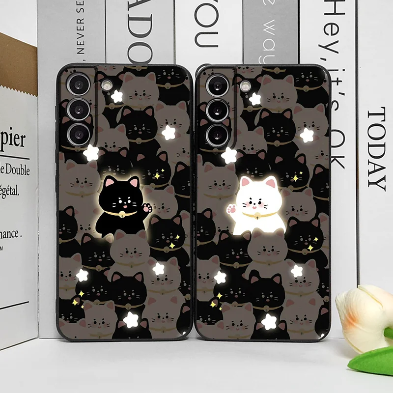 Cartoon Black and White Cat Couple Shockproof Soft Phone Case Cover