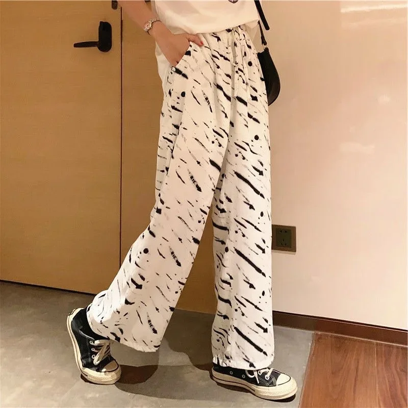 Y2K Fashion Plus Size Zebra Pattern Pants Women High Waist Vintage Wide Leg Casual Female Trousers Joggers Clothes Streetwear female straight jeans korean style casual wild cow skin pattern high waist trendy trousers for daily streetwear for all seasons