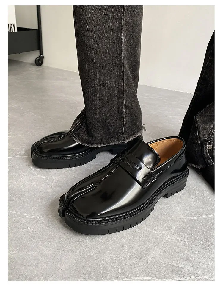 Plit Toe Horseshoe Shoes Men's Shoes Patent Leather Casual Leather