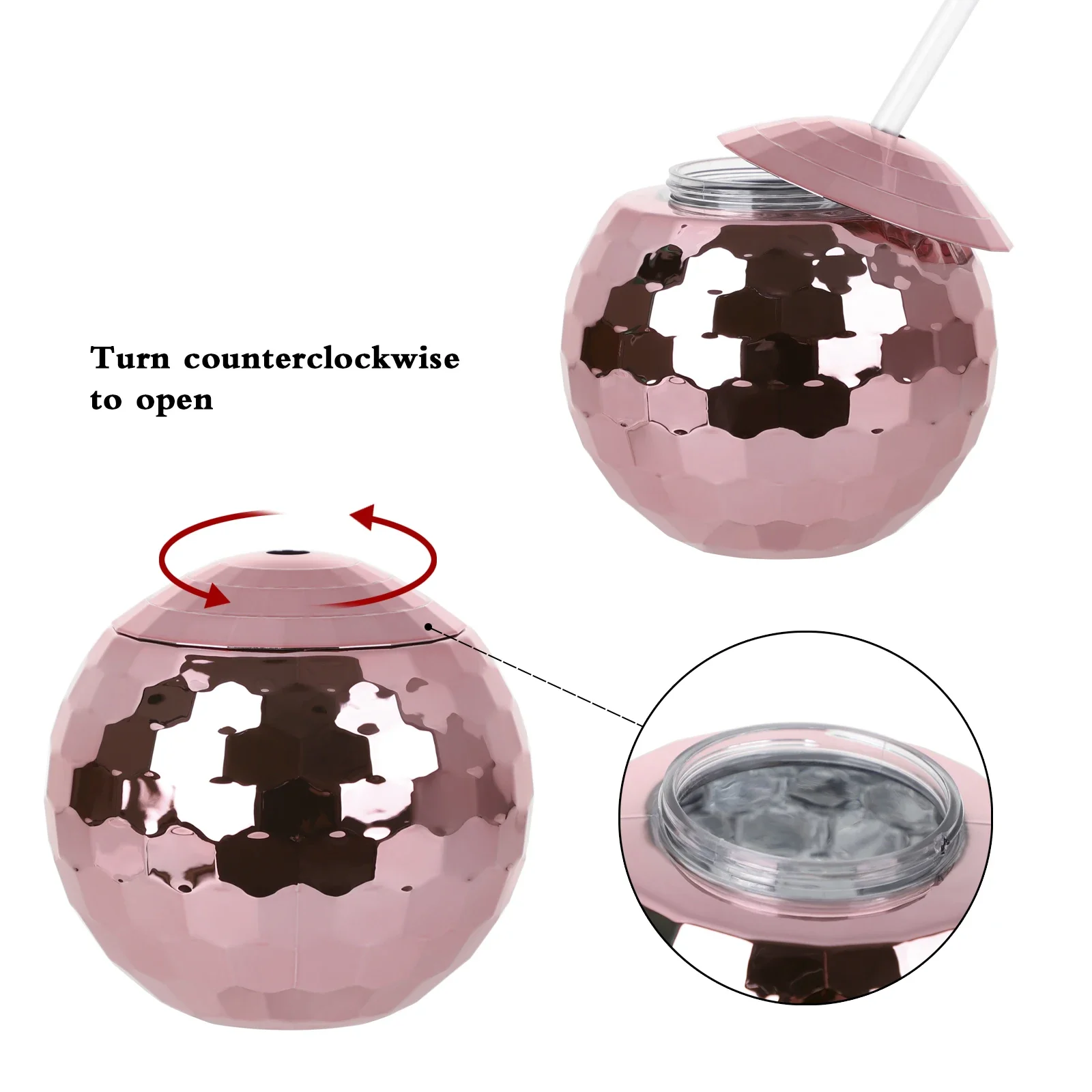580ML Unique Disco Ball Cups Flash Cocktail Cup Nightclub Bar Party Flashlight Straw Wine Glass Drinking Syrup Tea Bottle