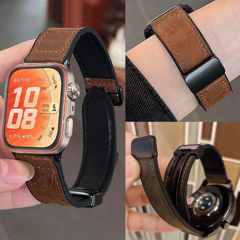 Premium Leather Silicone Sports Strap with Magnetic Loop