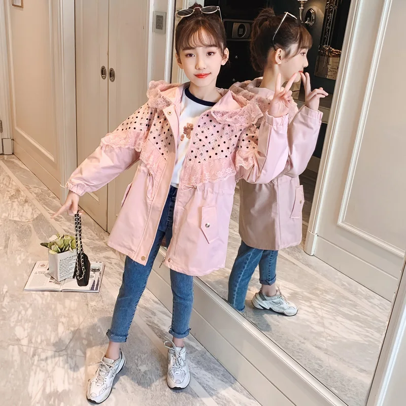 

Куртка для девочек, ветрозащитная верхняя одежда, хлопковая 2023 розовая весенне-осенняя Высококачественная ветрозащитная детская одежда