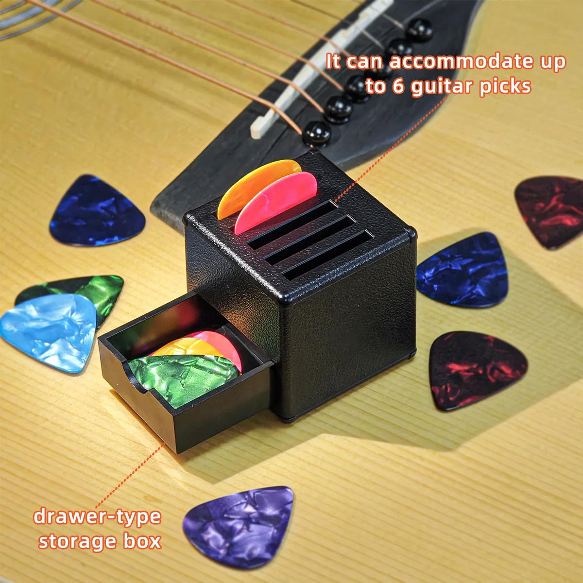 Universal Gitarre Pick Halter Fall Box Tragbare Tragbare Pick Container Lagerung Nehmen Mit 7 Picks Gitarre Zubehör Perfektes Geschenk – Detail 1