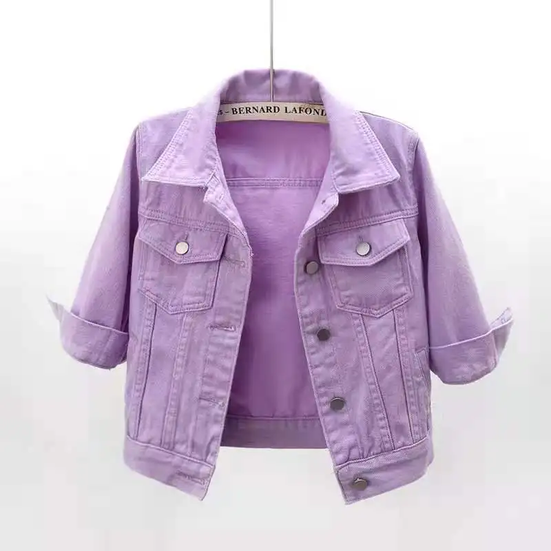 Women's Denim Jacket Spring Autumn Short Coat Pink Jean Jackets Casual Tops  Purple Yellow White Loose Tops Lady Outerwear 22586