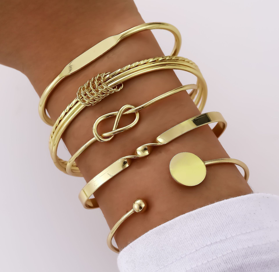 5 Pcs Punk Vintage Bracelets for Women Elegant Gold Silver Color Twist Sparkling Multilayer Adjustable Bangles Jewelry Gifts New