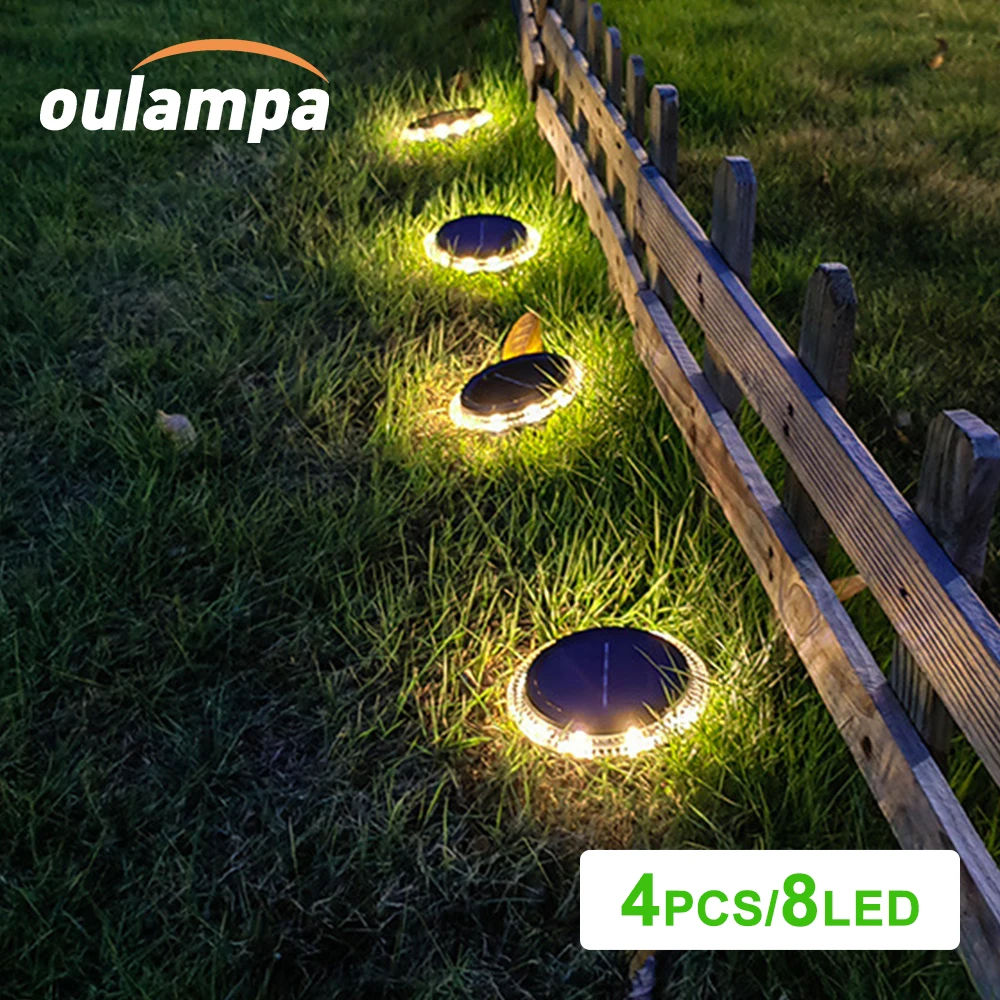 4Pcs luces solares del suelo 8 led luces solares de jardín al aire libre  impermeables luces de disco de la acera para la decoración del jardín del  patio del césped