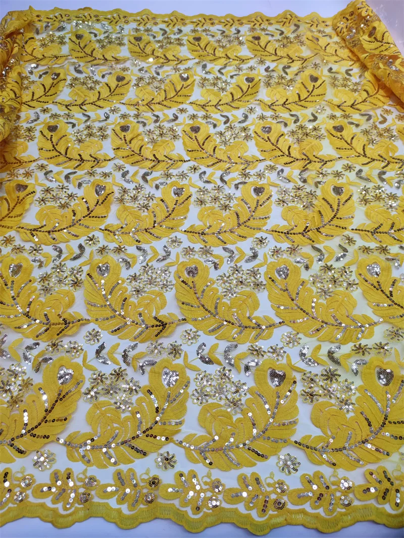 Nigerian Hot Sale Lace Orange Mesh Fabric 2022 African Fashion Sequins Tulle Lace French For Women Wedding Party Dress Sew