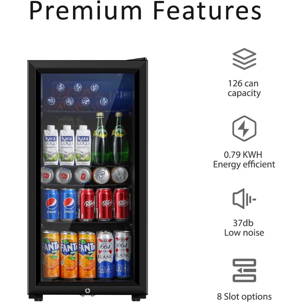 3.2 Cu.ft Mini Fridge with Double Glass Door, Beer or Wine for Home, Office or Bar with Adjustable Removable Shelves