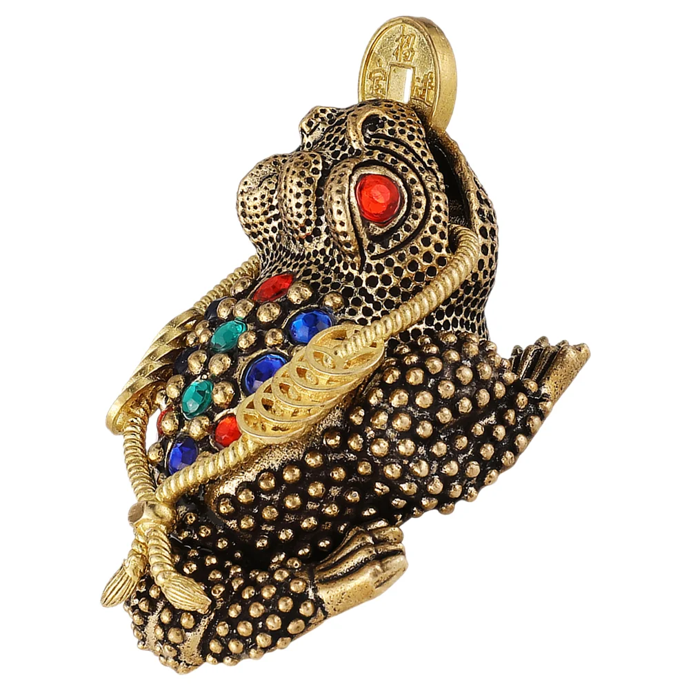 

Brass Money Frog Statue Feng Shui Three Legged Wealth Toad Golden Chinese Chan Chu Figurine Good Luck