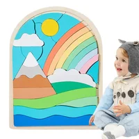 Montessori Wooden Rainbow Blocks Puzzle Rainbow Irregular Shape Color Cognitive Educational Toys for Baby Boys Girls Gift 1