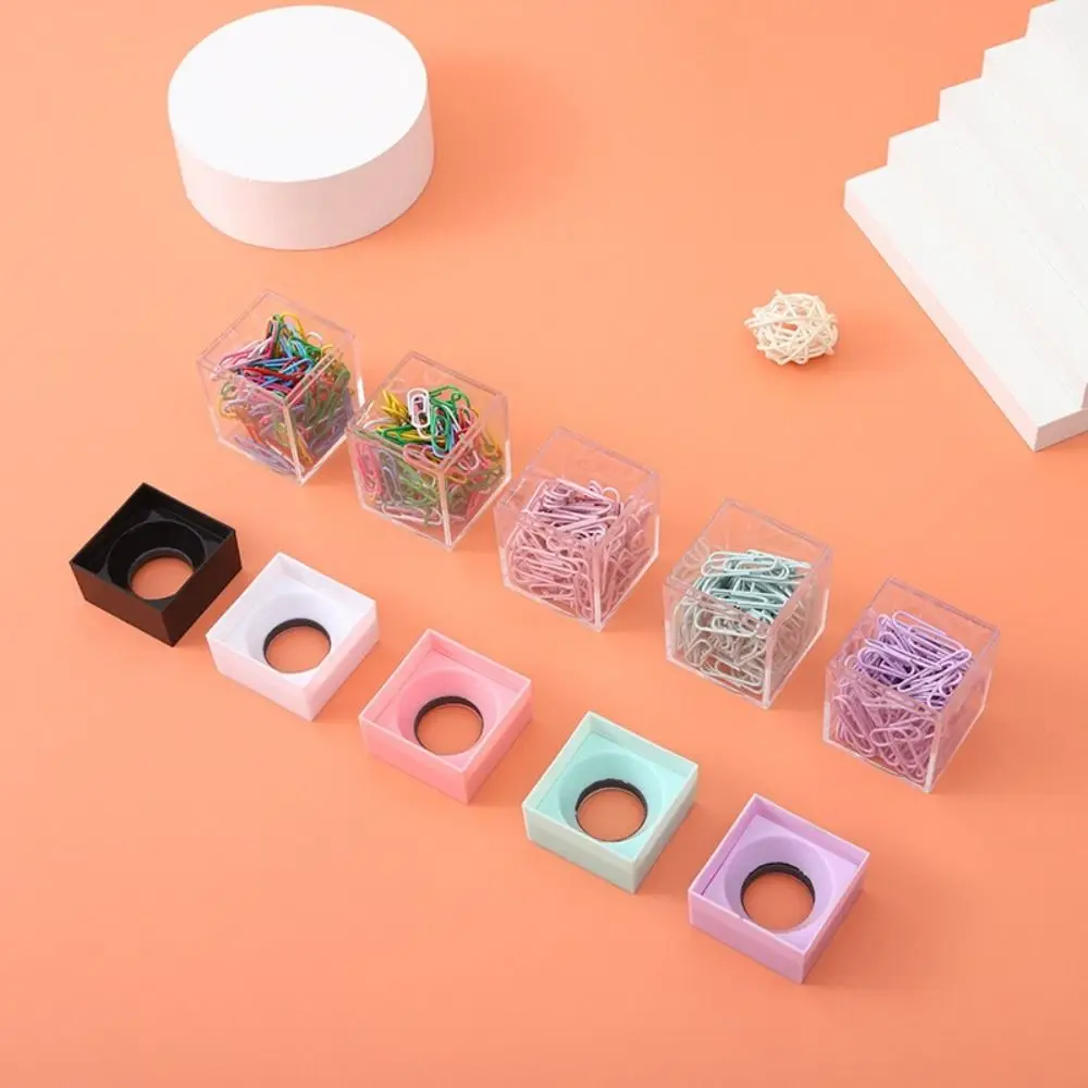 

INS School Macaron Transparent Student Stationery Paperclip Holder Magnetic Absorption Box Desk Storage Clips Dispenser
