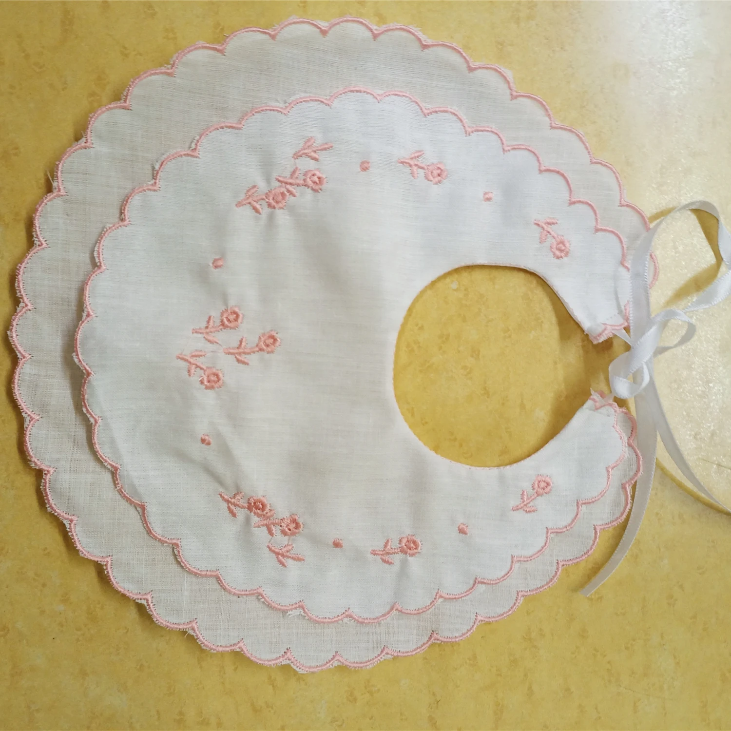 Set of 36 Fashion White Linen Double Scalloped Baby Bib 9"x9"inch dressy bib perfect for any special occasion