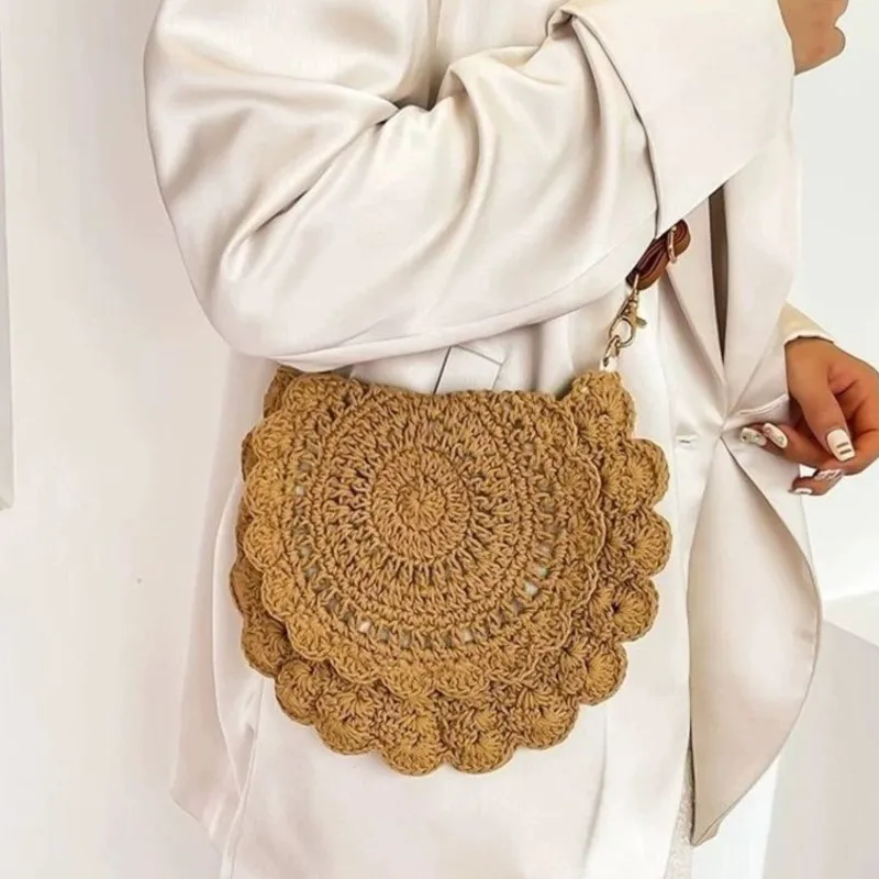 JIAERDI Flower Lace Crochet Knit Shoulder Bags Women Summer Vacation Straw Woven Beach Bag Ladies Casual Versatile Crossbody Bag