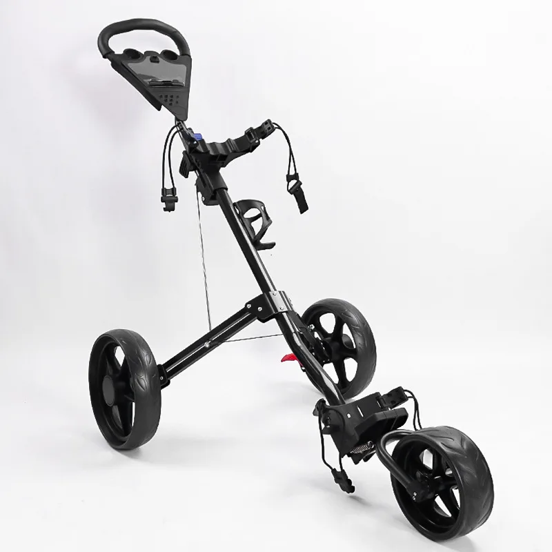 3 Wheel Push Pull Golf Cart with Scorecard Holder Ultra Lightweight Foldable Storage Golf Bag Trolley