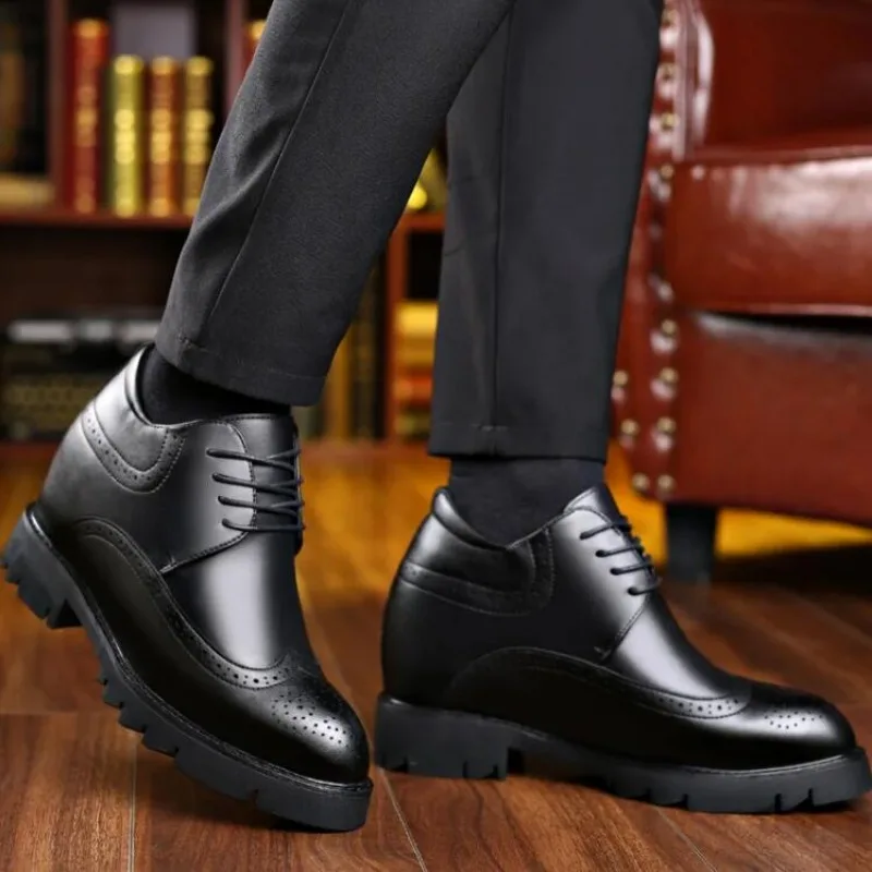 Bullock Carving High-heeled Height-increasing Shoes for Men Elevator 12cm Men's Dress Leather Shoe Daily Height-increased Shoes
