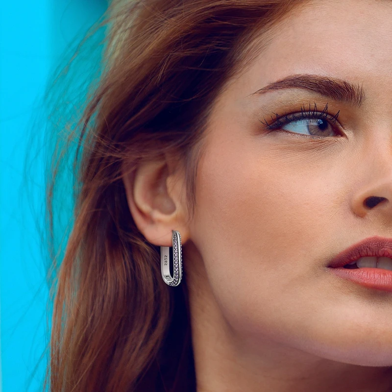 HAPOUR 925 Silver Women Hoop Earrings Fashion Pendientes Gift For Female Girl Sparkling Pave CZ U Heart Shape Star Moon Earring - Image 3