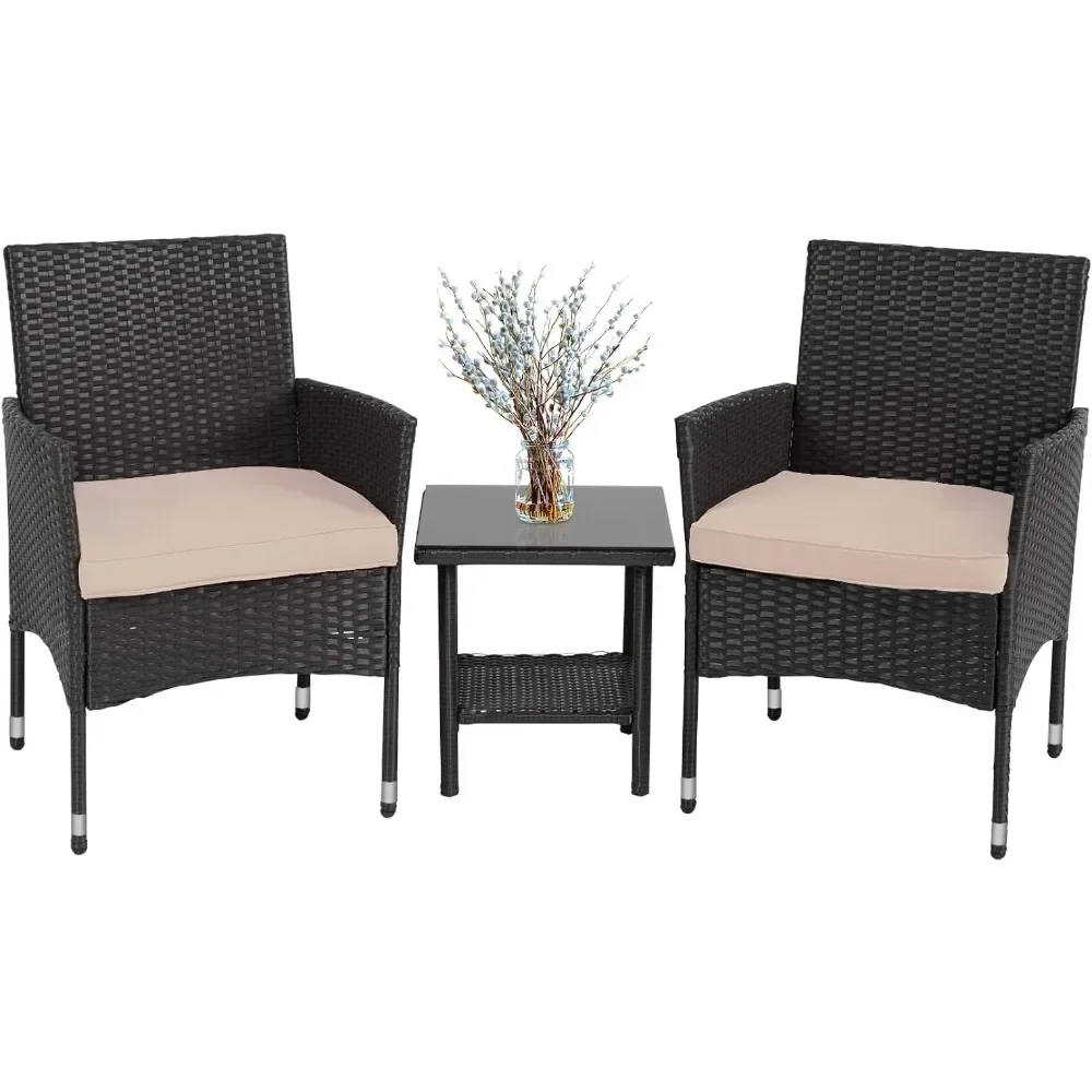 

FDW Outdoor Wicker Bistro Rattan Chair Conversation Sets with Coffee Table for Yard Backyard Lawn Porch Poolside Balcony,Black