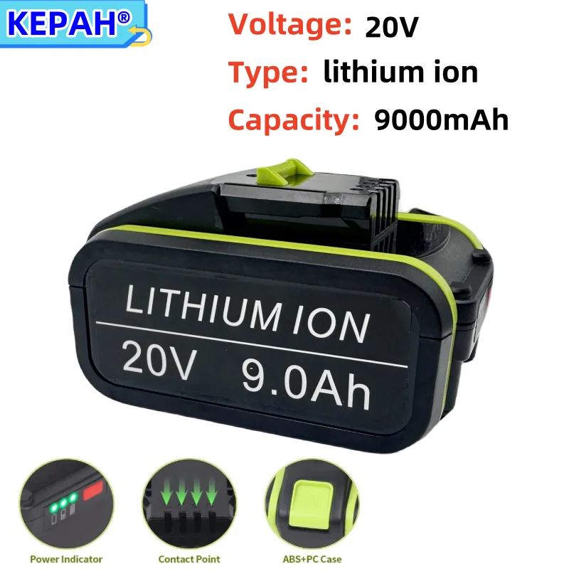 

Batería de iones de litio de repuesto 9000mah 20v, compatible con wa3553, wa3551, wa3551, wa3572, wa3553, wx390, wa3551, wx176,