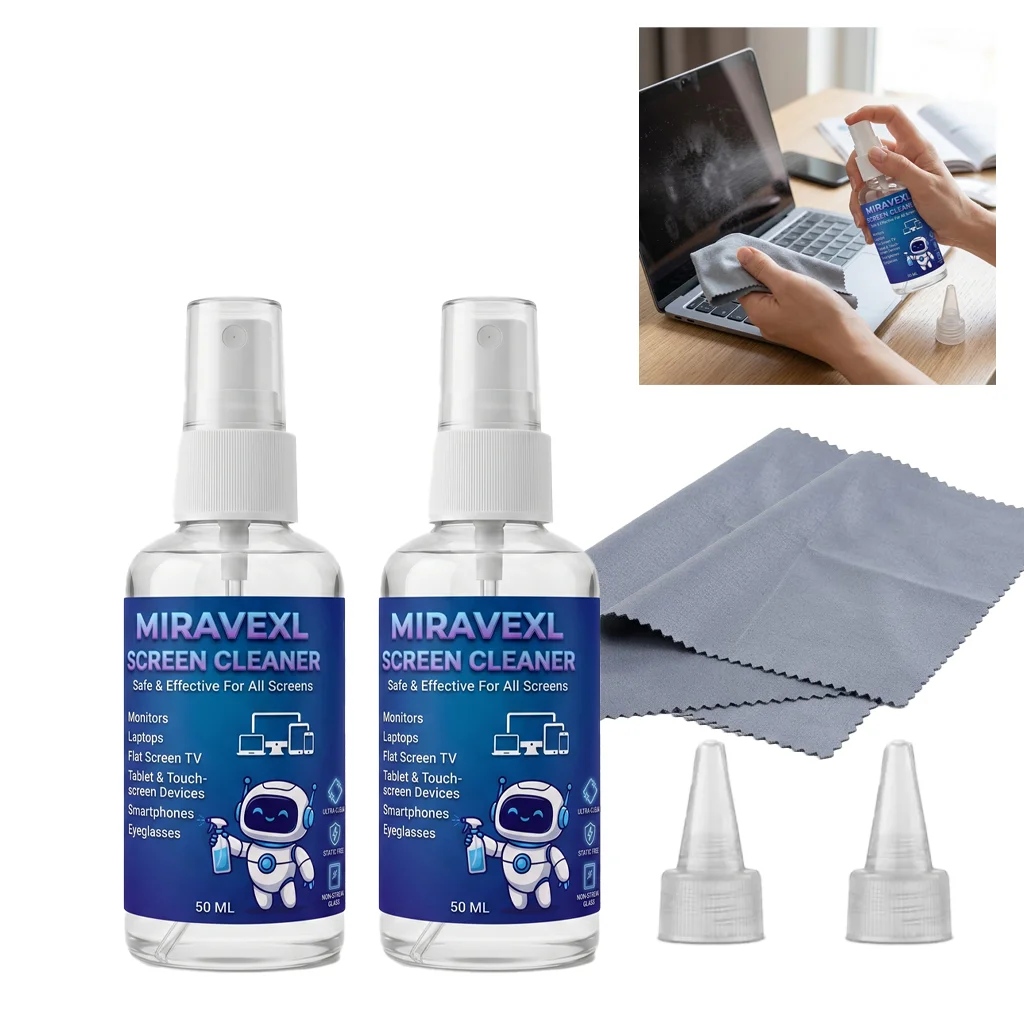 Alcohol-Free Screen Cleaner Spray Kit, 50ml, with Microfiber Cloth