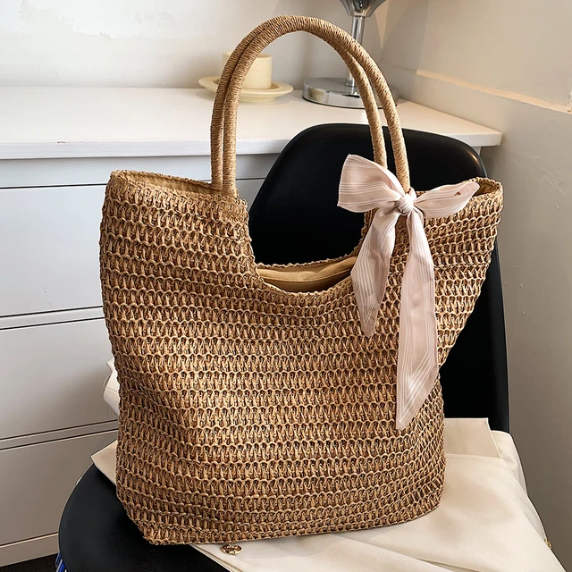 Beach Bags Tote Straw Beach Bag With Zip For Women Designer Gold Canvas  Large