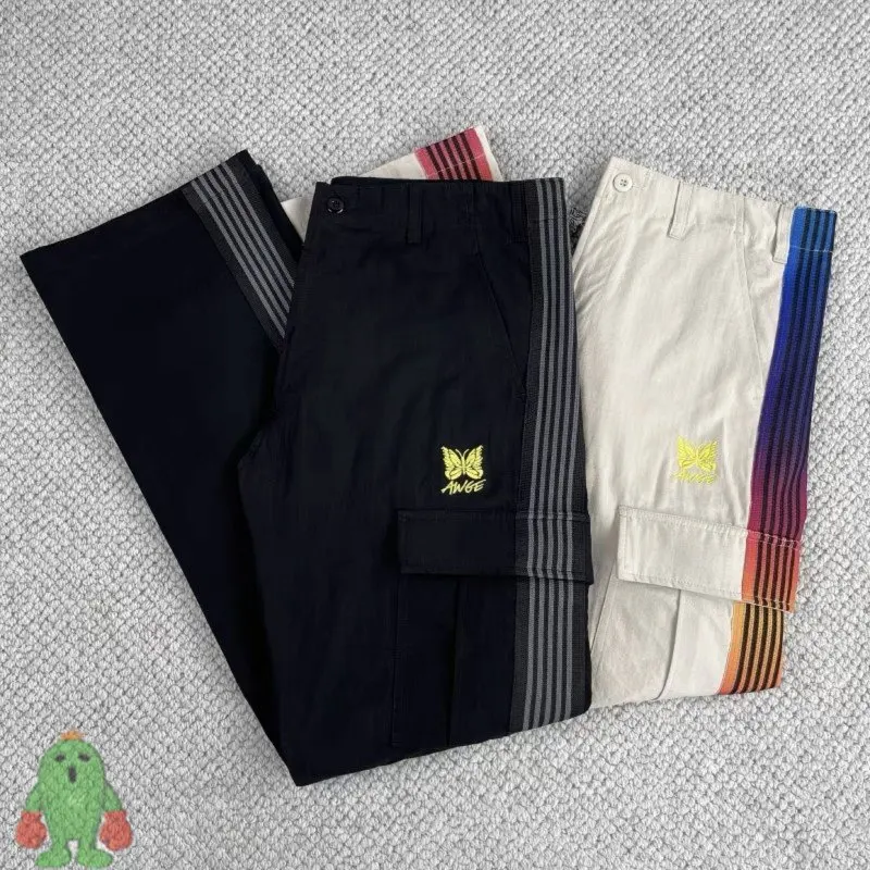 

Needles AWGE Overalls 1:1 Quality Embroidery Butterfly Needles Pants Men Women Rainbow Stripe Cargo Sweatpants