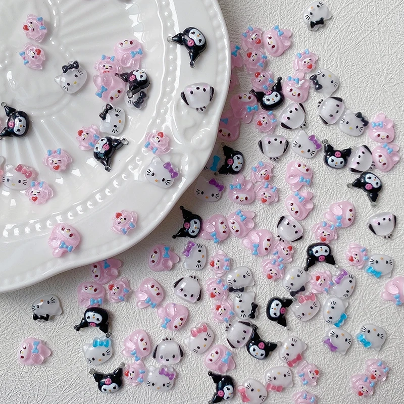 

20Pcs Sanrio Hello Kitty Nail Charms False Nail Patches Mymelody Cinnamoroll Kuromi Cartoon Accessories For Manicure Diy Crafts