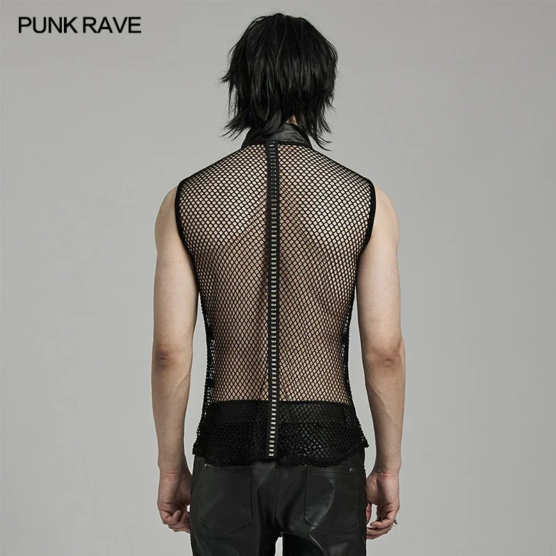 Shirt Mens Punk Vest PUNK RAVE Men's Punk Personalized Mesh Tank