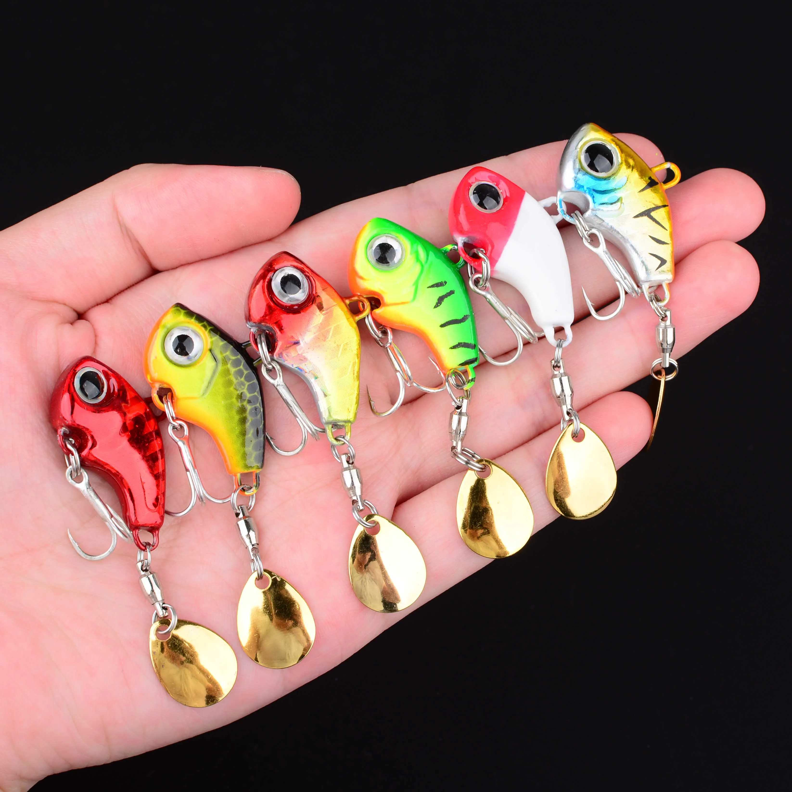 6Pcs Rotating Metal VIB Vibration Bait, Spinner Spoon Fishing Lures Jigs, Trout Winter Fishing Hard Baits Tackle Pesca