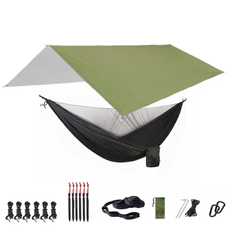 Camping Hammock with Bug Net and Rainfly Tarp,118x118in Portable Waterproof and UV Protection Hammock Tent for Indoor, Outdoor 