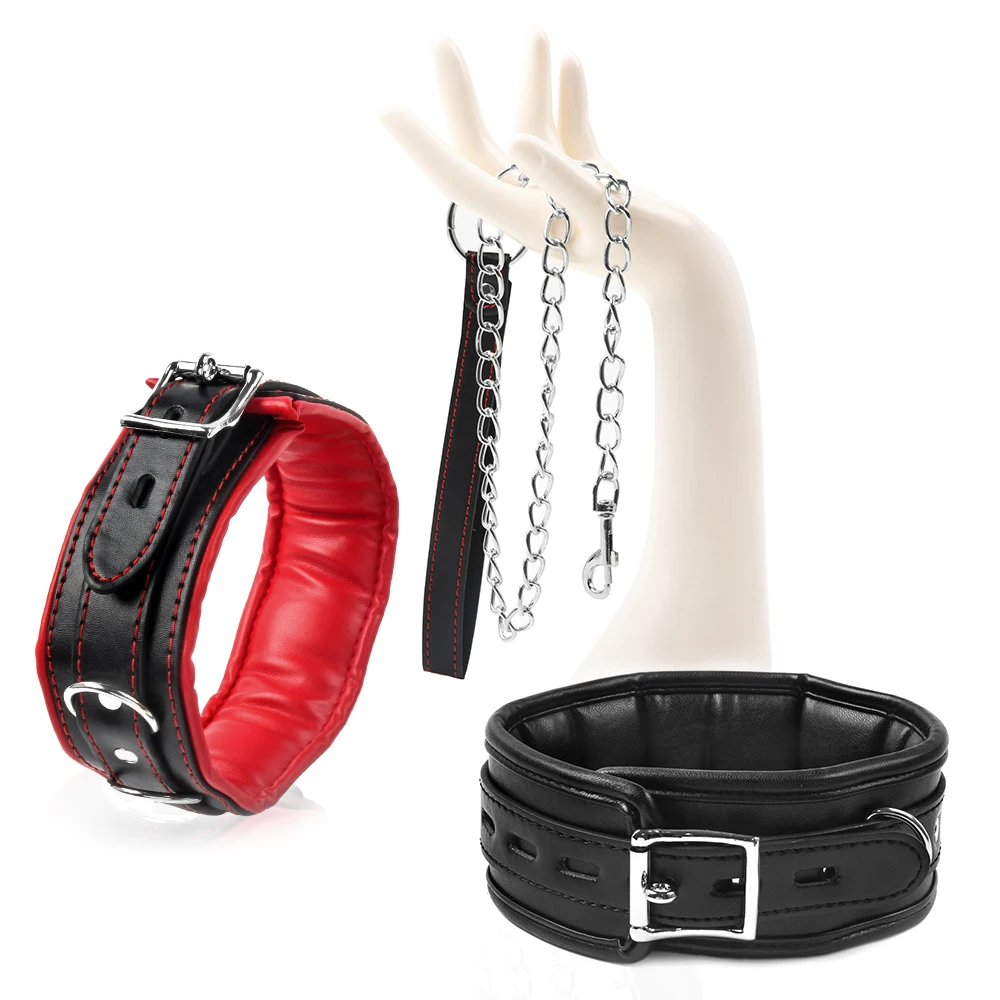 Soft Sponge Lined BDSM Collar Long Leash Bondage Restraints Slave Necklace Adult SM Game Role Play Exotic Accessories For couple