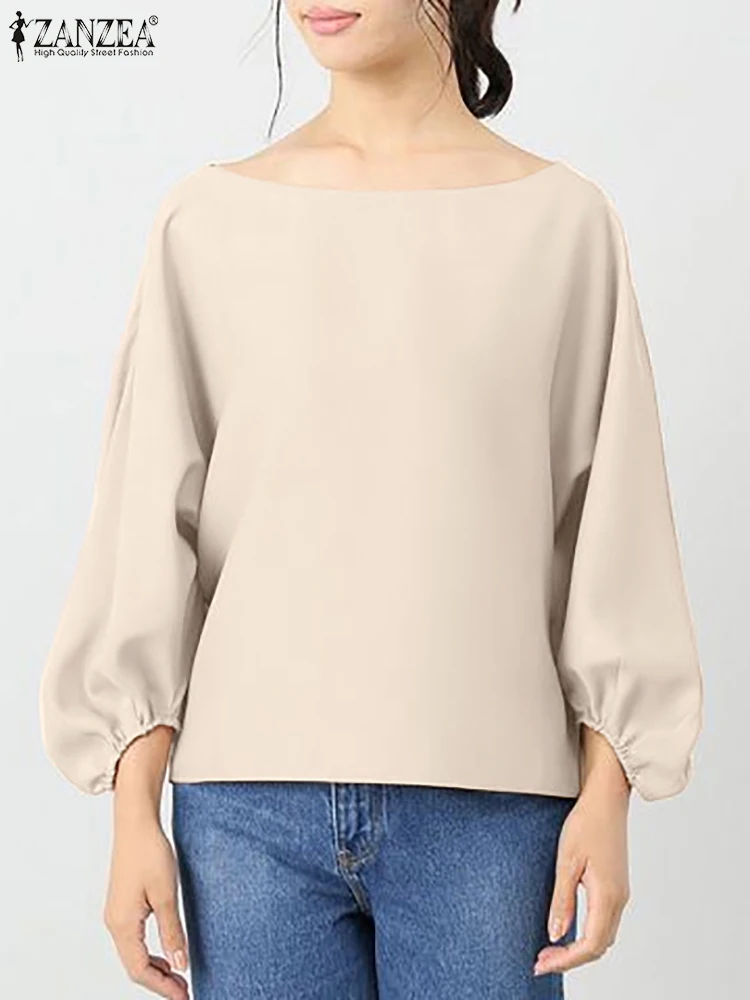 

2023 ZANZEA Autumn Fashion Solid Blusas Mujer Woman Elegant Puff Sleeve Blouse Casual Tunic Tops Female Holiday Loose Chemise