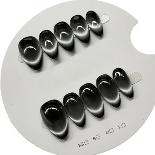 10pcs Handmade Press on Nail Art Classic Black Almond Glitter Cat-Eye False Nail for Women&Girl Detachable Wearable Nail Art - Image 2