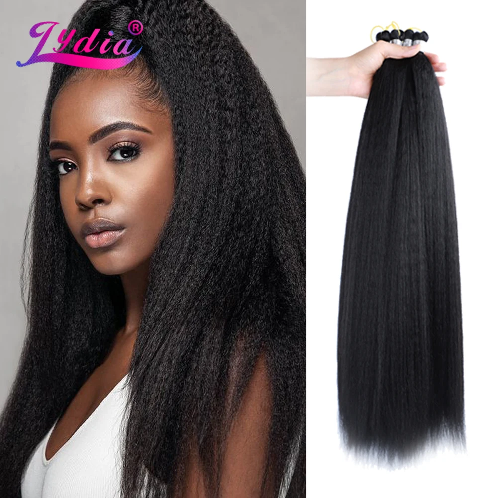 Lydia 12-42Inch Kinky Straight Bundles Synthetic Hair Extension Freetress Crochet 3PCS Kanekalon Bulk Jumbo Braiding Afro Kinky hair extensions synthetic braiding hair