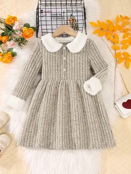 Girls Lapel Patchwork Dress 1