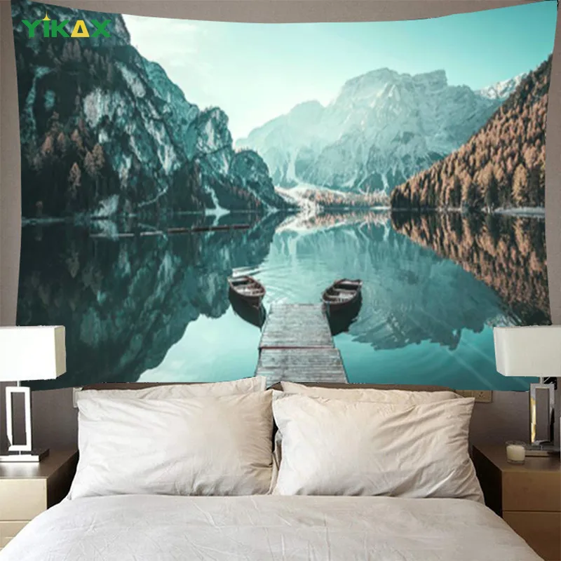

Nordic Natural Landscape Tapestry Wall Hanging Blanket Aesthetic Beautiful Scenery Cloud Boat Modern Home Decoration Accessories