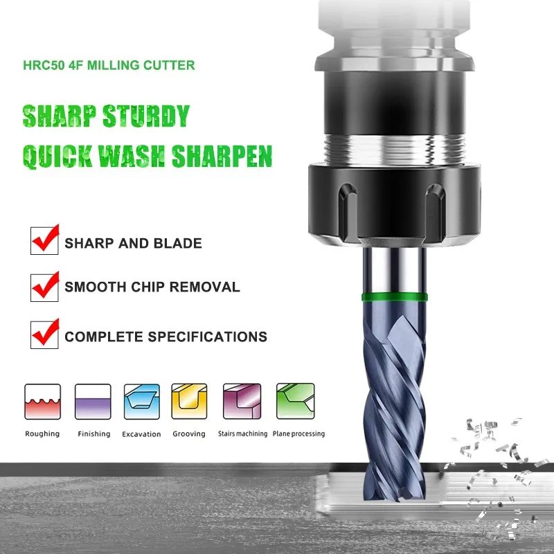 HRC70 4-Flute Tungsten Steel Carbide Milling Cutter with Nano Coating