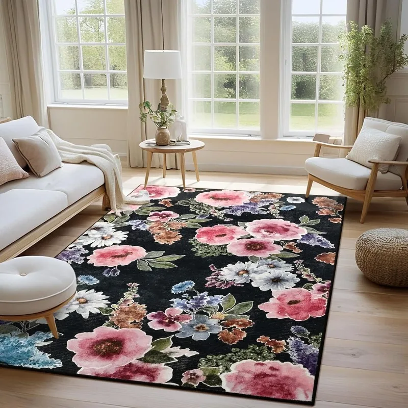 Retro Floral Living Room Carpet High-end Luxury Large Area Bedroom Rug Soft Machine Washable Non-slip Floor Mats Alfombra Ковер