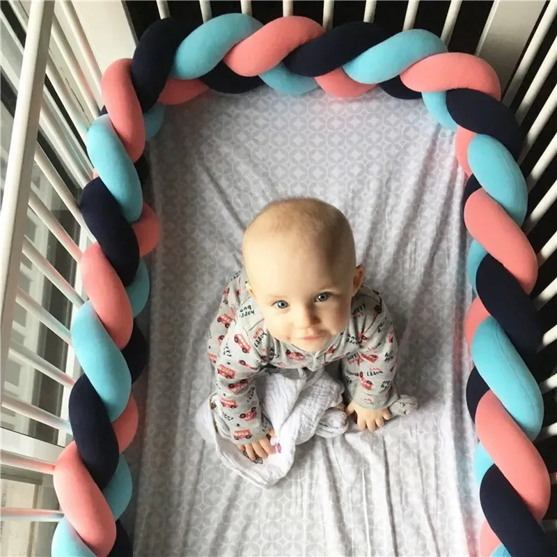 1M/1.5M/2M/3M Baby Bed Bumper Braid Knot Long Handmade Knotted Weaving Plush Baby Crib Protector Infant Knot Pillow Room Decor