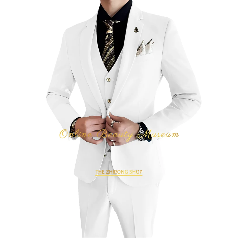 

Men's White Wedding Suit (Coat + Jacket + Pants 3 Piece Suit) - Formal Event Wear for Any Occasion - Custom Fitted Simple Style
