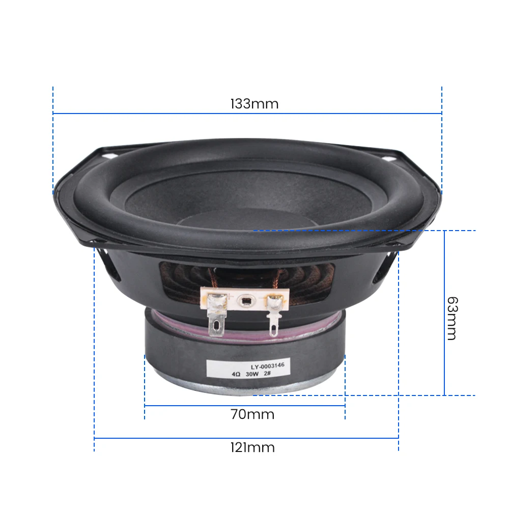 1Pcs Inch Subwoofer Speaker Ohm 30W 133MM Rubber Side