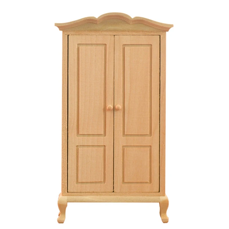 

1:12 Dollhouse Miniature Furniture Wooden Wardrobe Cabinet Dollhouse Room Furniture Double Door Closet-Drop Ship